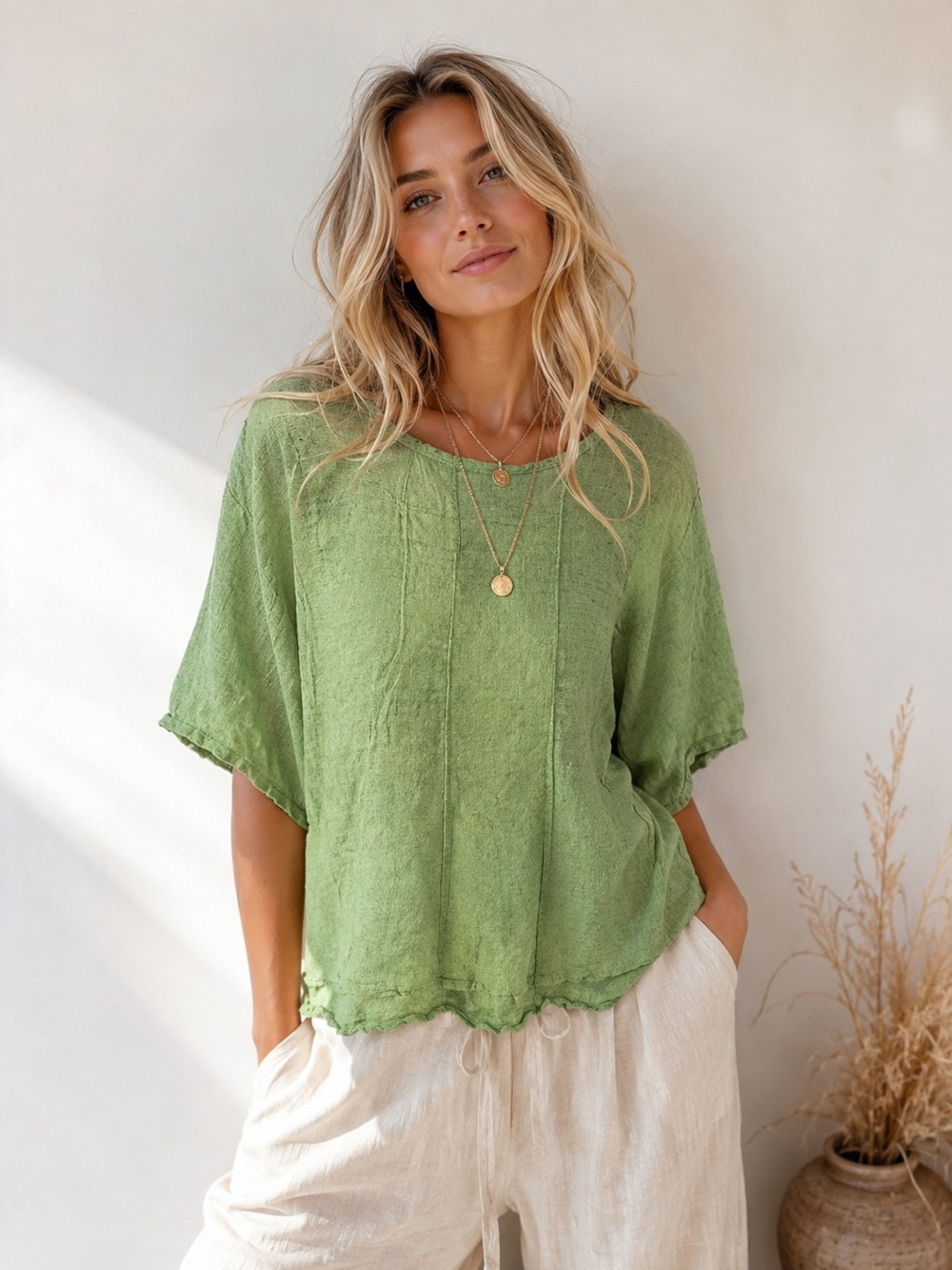 Flax Light Green Relaxed Linen Tunic